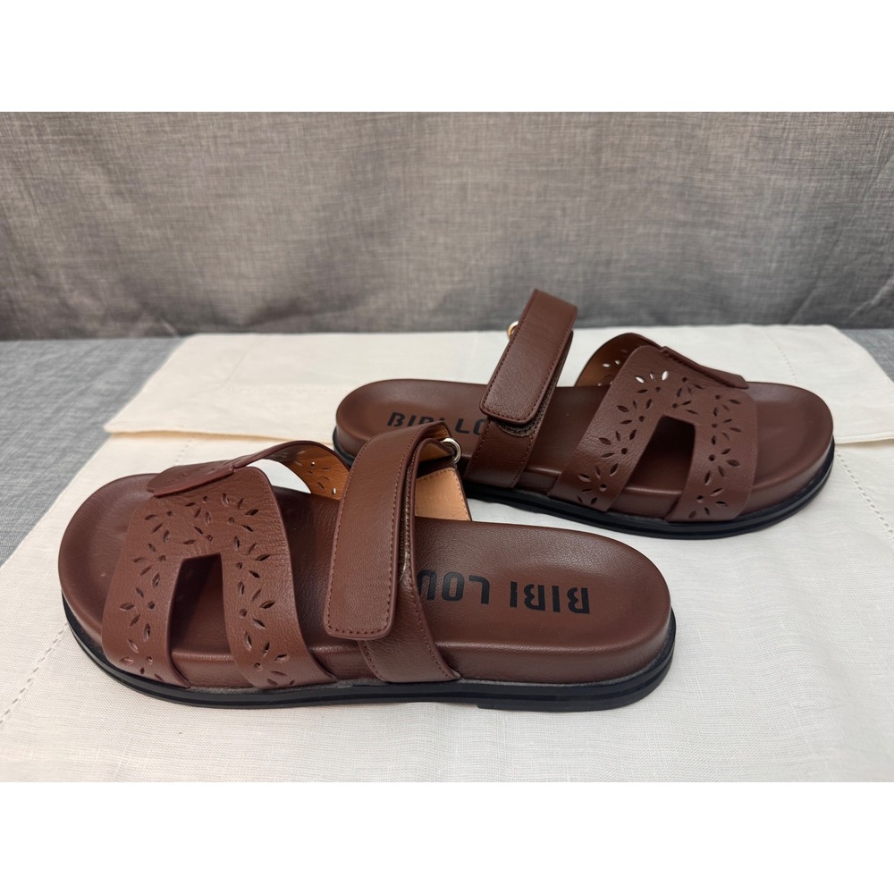 Bibi Lou Brown Leather Cut Slide Sandals Women 38 Flat 80132772 Spain size 7.5 8 - Picture 5 of 8